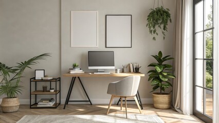 Modern Home Office Setup Minimalist Desk with Plants and Artwork, Home Decor, Interior Design Home office, minimalist design