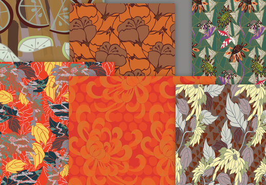 Seamless Pattern Floral Motifs Big Aster Flower