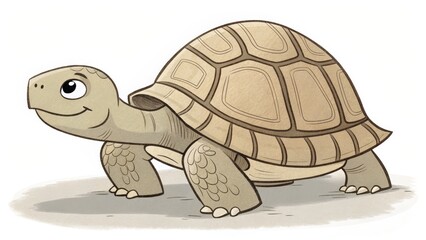 Fototapeta premium Cute Cartoon Tortoise Illustration Watercolor Style, Shell Details, Happy Expression, Tortoise Drawing Tortoise, Reptile