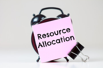 Resource Allocation text on a sticker for reminders with an alarm clock