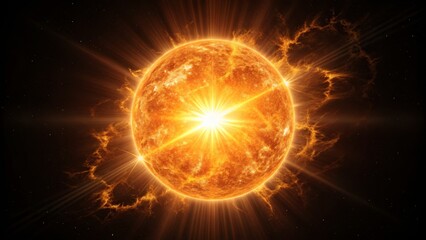 Fototapeta premium Celestial Explosion Bright Star, Fiery Orb, Cosmic Rays, Digital Art, Space. Space, Astronomy