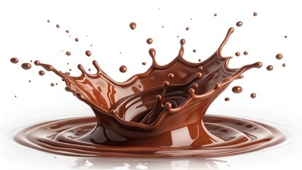 Fototapeta premium Chocolate Splash 3D Render, Crown Splash Composition, Rich Brown, Delicious Drink, White Background chocolate, beverage