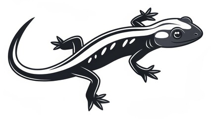 Black and White Lizard Illustration Vector Art, Monochrome Design, Reptile Concept, Salamander, Newt Salamander, Reptile