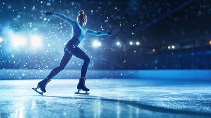 Graceful Ice Skater Performing Artistic Routine in Bright Arena