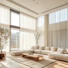 Fototapeta premium A modern living room displays comfortable seating and natural light
