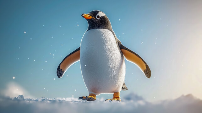 Adorable AI-Generated Penguin in Snowy Antarctic Landscape - Powered by Adobe