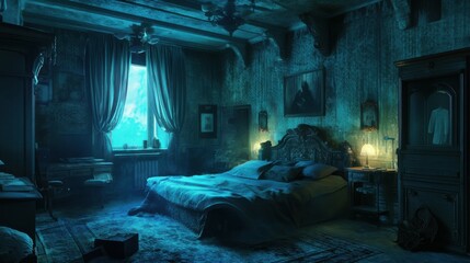 Obraz premium Old room horror light night.