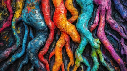 Colorful Entwined Tree Roots - Abstract Nature Patterns with Vibrant Textures