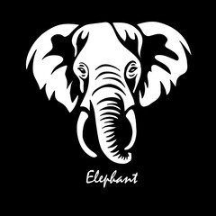 Elephant head on black background. hand drawing. Not AI, Vector illustration.