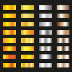 Elegant shiny gold and silver gradient set , gold gradients, realistic golden, metallic palettes, gold gradient set, silver gradients.