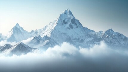 Snow Covered Mountain Peaks Above Clouds