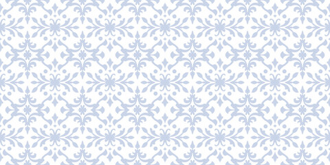 Luxury floral ornament. Blue and white vector geometric seamless pattern. Ornament background in damask, baroque, rococo, renaissance, revival style. Elegant abstract texture. Repeating vintage design