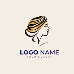 Beauty saloon, Elegant Abstract Head Vector Logo Design: Stylish Black and Gold Hair with Bold Typography