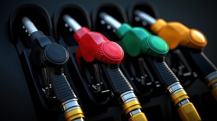 Fuel nozzles, gas station, colorful, dark background, energy
