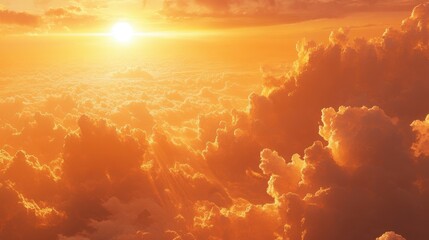Concept for climate change or global warming, orange sky with with clouds and bright sun