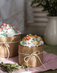 Close-up Easter cake with colorful sprinkles