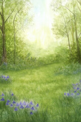 Fototapeta premium spring in the forest, oil on canvas