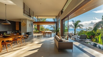 Fototapeta premium Beautiful interior of a modern villa, view from veranda