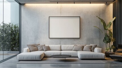 Modern interior design of living room and concrete wall and picture frame texture background