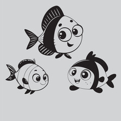 Colorful fish wall decals designed for children's rooms, adding a playful and vibrant touch to the decor.
