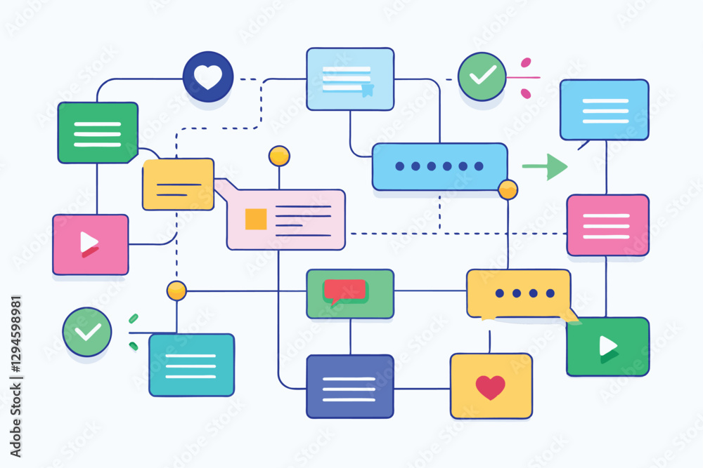 Poster this graphic showcases various message flowcharts detailing communication paths and user interaction