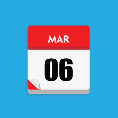 calender icon, 06 march icon with blue background