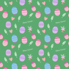  Easter pattern with eggs and bouquets of flowers in pastel colors