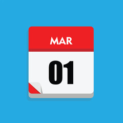 calender icon, 01 march icon with blue background