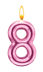 Metallic pink Number eight Candle with Flame
