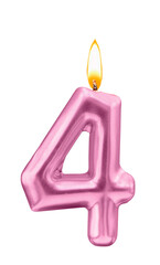 Metallic pink Number four Candle with Flame