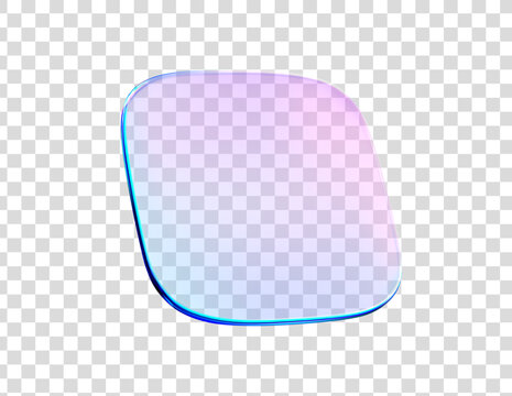 3d glass square holographic disk. Hologram crystal glass plate transparent. Blue purple gradient 3d shape prism effect. Blue purple flying podium, badge, crystal. Vector realistic illustration