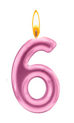 Metallic pink Number six Candle with Flame