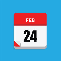 calender icon, 24 february icon with blue background