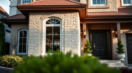 Obraz premium Luxury House Exterior: Brick Facade, Elegant Design, Modern Architecture
