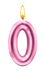 Metallic pink Number Zero Candle with Flame
