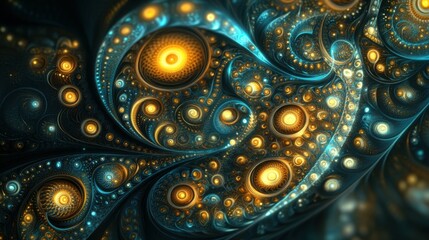 Digital abstract design with circular patterns and glowing lights in a futuristic style