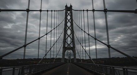 Naklejka premium Dramatic Bridge View with Overcast Sky and Long Road Perspective