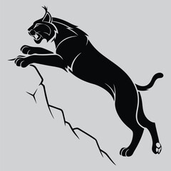 a bobcat mid-pounce silhouette vector design art and illustration