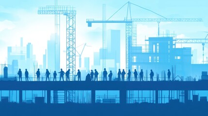 Obraz premium Silhouetted Construction Workers Against City Skyline