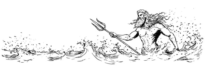 poseidon emerging from ocean waves sketch doodle vector © Kaz