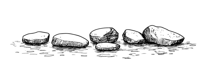 river stones hand-drawn in vintage engraving vector