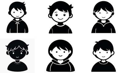 Black and White Cartoon Boy Profile Icons set
