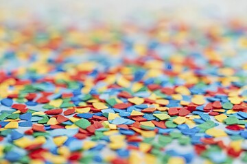 Obraz premium Vibrant assortment of multicolored confetti scattered across a surface.
