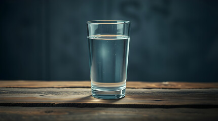 Clear glass of drinking water on wooden surface, studio lighting