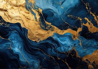Blue and Gold Abstract Marble Texture. Luxury Wall Art for Modern Interior Decor