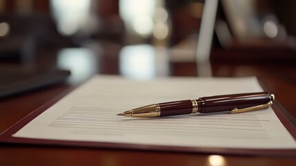 Fototapeta premium Elegant pen resting on document in a professional setting