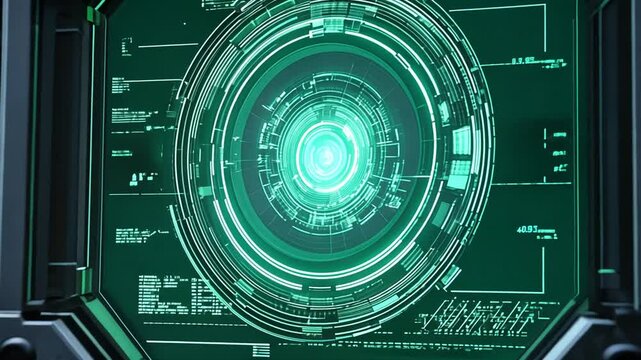 Futuristic Technology Interface With Green Holographic Display Animation
