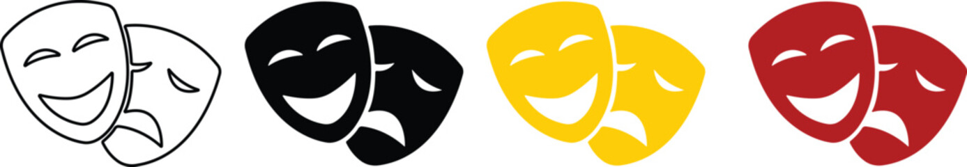 Person face Mask icon in flat, line set. isolated on transparent background Masquerade vector for apps or web Different party superhero carnival