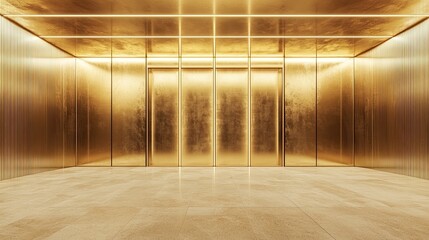 Modern gold elevator lobby, minimalist design