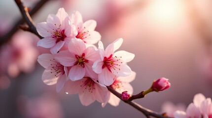 Obraz premium Cherry Blossom Branch in Morning Light